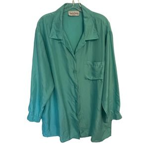 Diane von Furstenberg The Color Authority Silk Top Womens Size 2X Teal Button